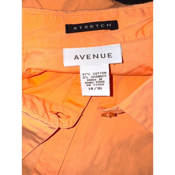 Womens Stretch Button-Up Shirt 3/4 Sleeves Peach Orange Avenue Size 14/16 Cotton - Picture 2 of 6